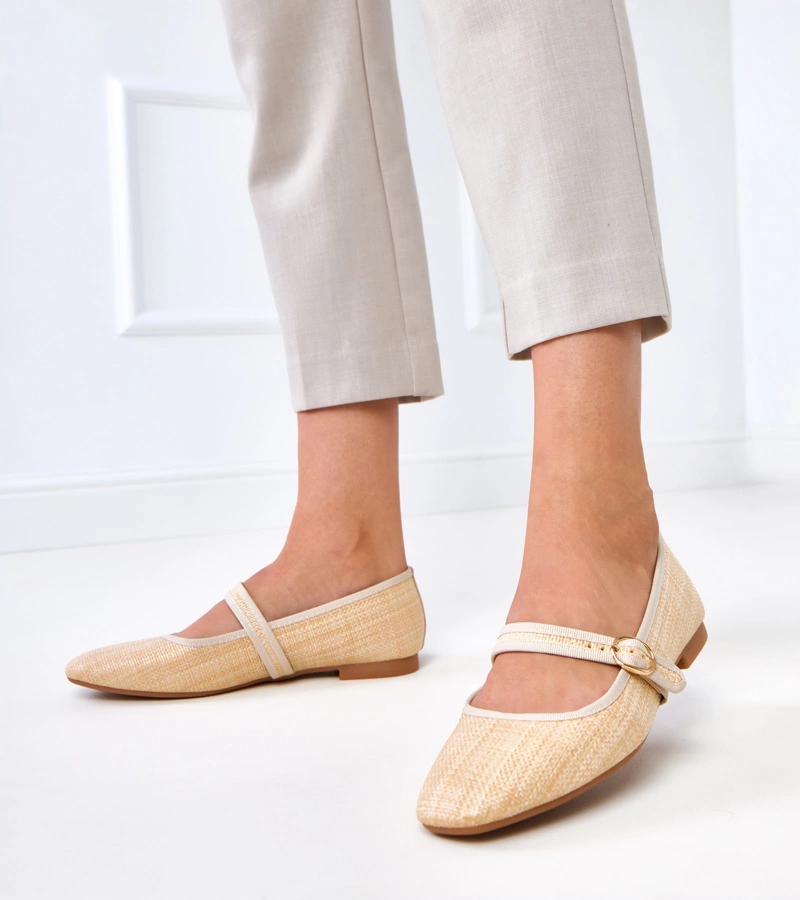 Beige geflochtene Ballerinas mit Schnalle Nonana