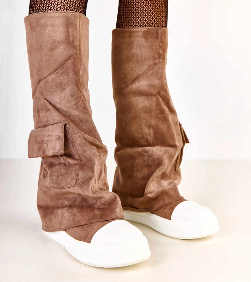 Braune Kunstwildlederstiefel mit umgeschlagenem Schaft Marsey