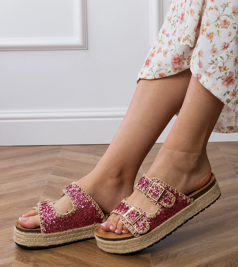 Rosa Glitzer-Espadrilles mit Schnallen Induri