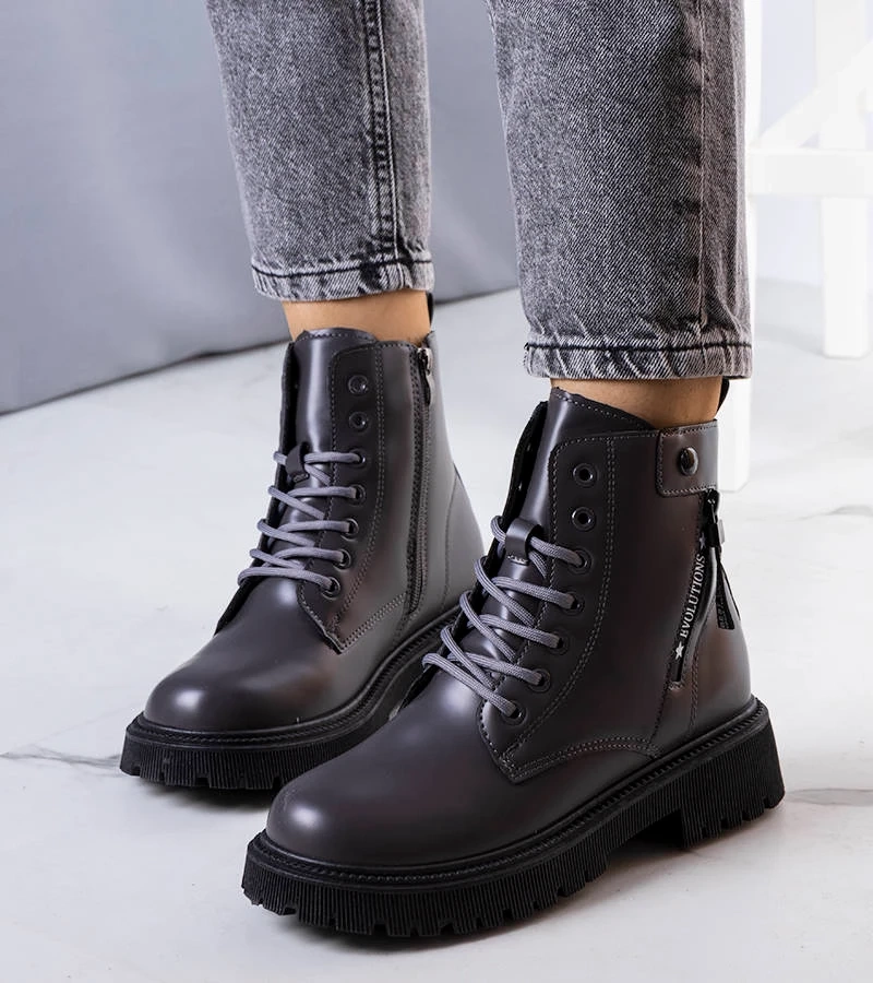 Graue gefütterte Anja-Trapperstiefel