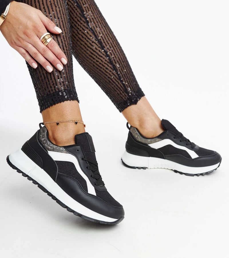 Schwarze Sneakers auf Plattform mit Glitzer Evelia