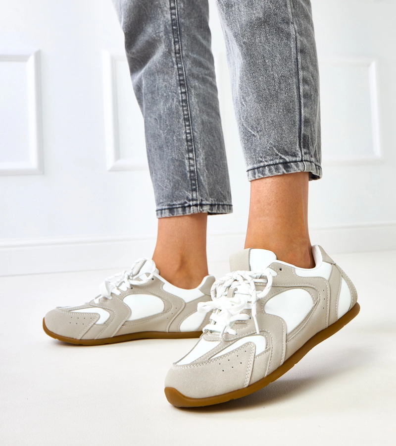 Biaue-beige Sneakers mit doppelter Schnürung Casey