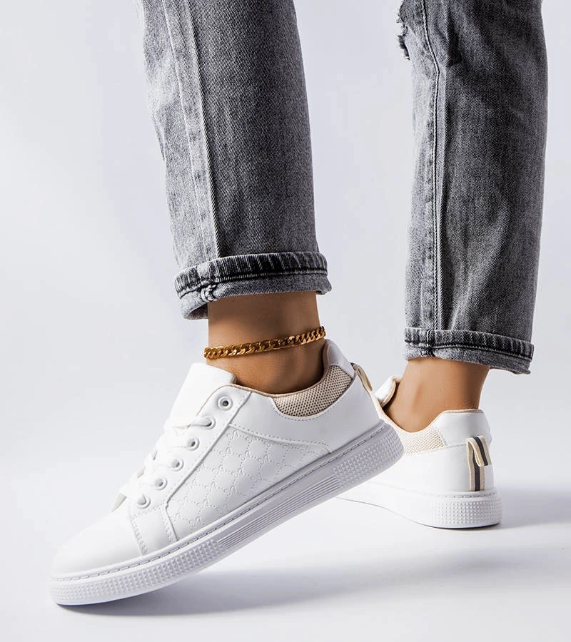 Weiß-beige Sneakers mit Prägung Dreux