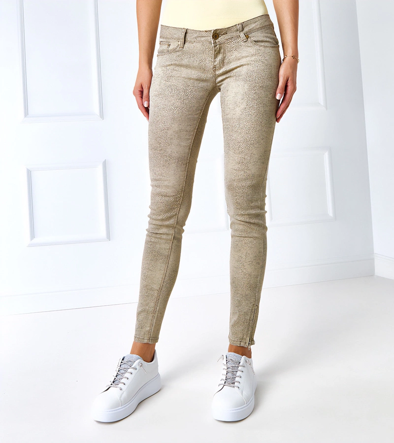 Beige Slim-High-Waist-Hosen Eglantine RE-040 BEIGE/LEOPARD