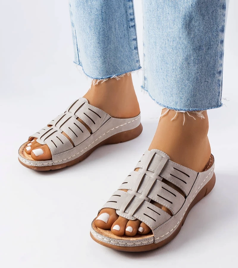 Graue Jersey-Keilabsatz-Pantoletten