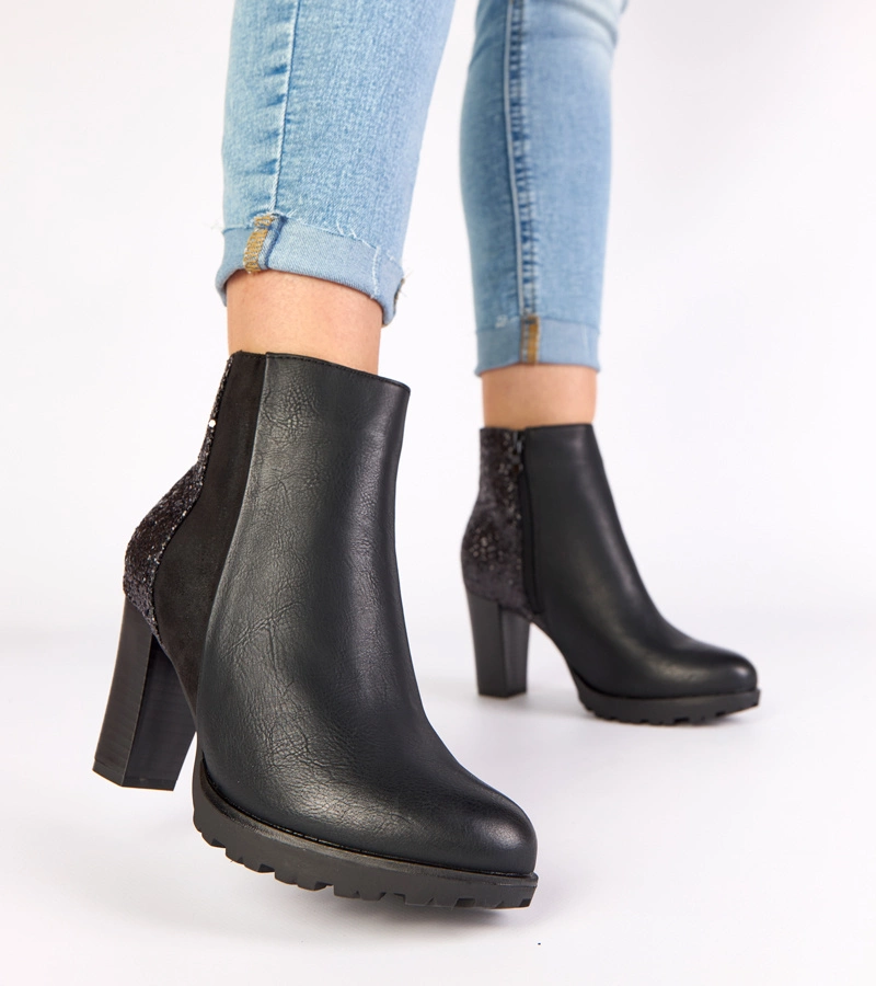 Schwarze Stiefeletten mit Glitzerabsatz Ambre