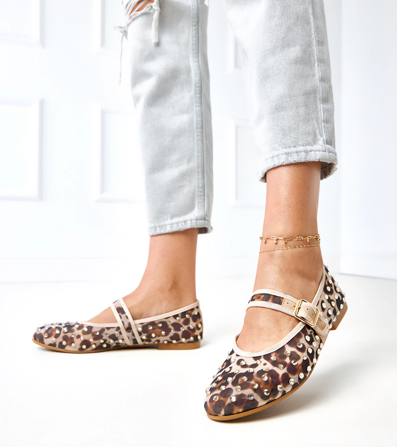 Panther-Ballerinas aus Mesh mit Kristallen Malmo