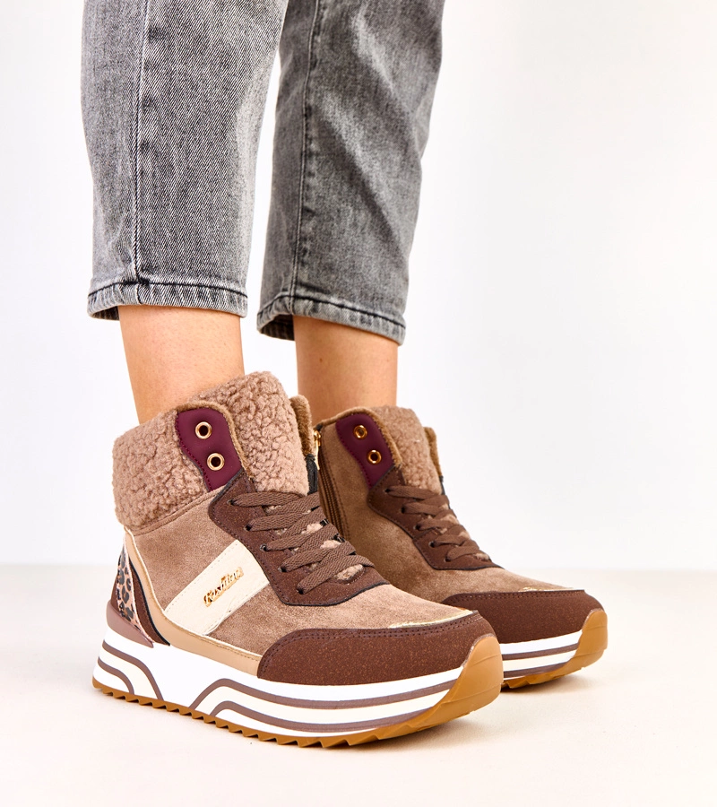 Braune hohe gefütterte Sneakers mit Lammfell Mirasen