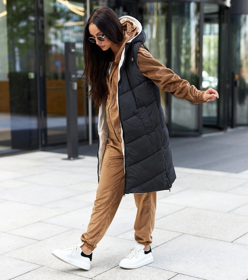 GEFÜTTERTE DAMENJACKE WINTERJACKE MIT KAPUZE TASCHEN BH-1840 SCHWARZ