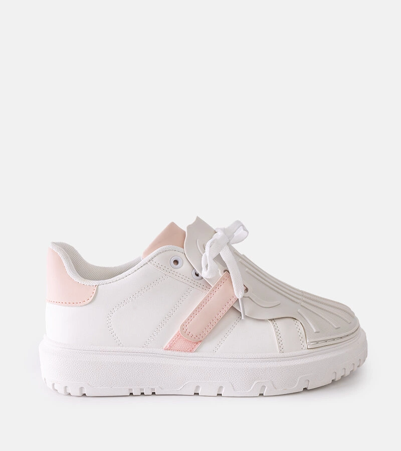 Weiß-rosa Plattform-Sneakers von Binet