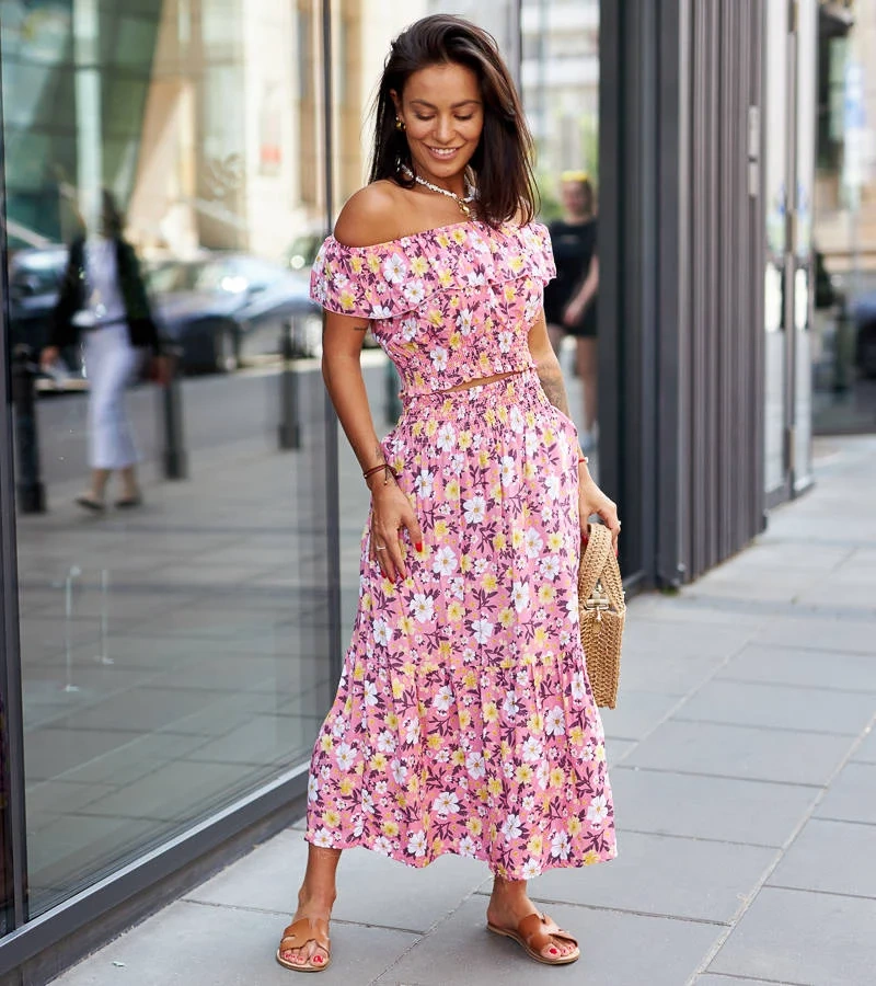 Rosa Set mit bunten Blumen Aurelia