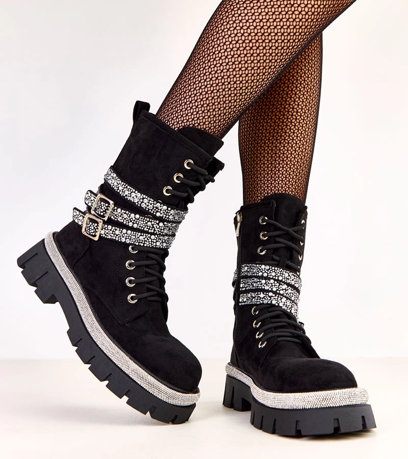 Schwarze elegante Trekkingstiefel verziert mit Strass Steveth