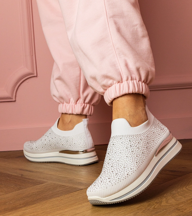 Weiße Damen-Sneaker auf Plateausohle mit Strasssteinen Luizet