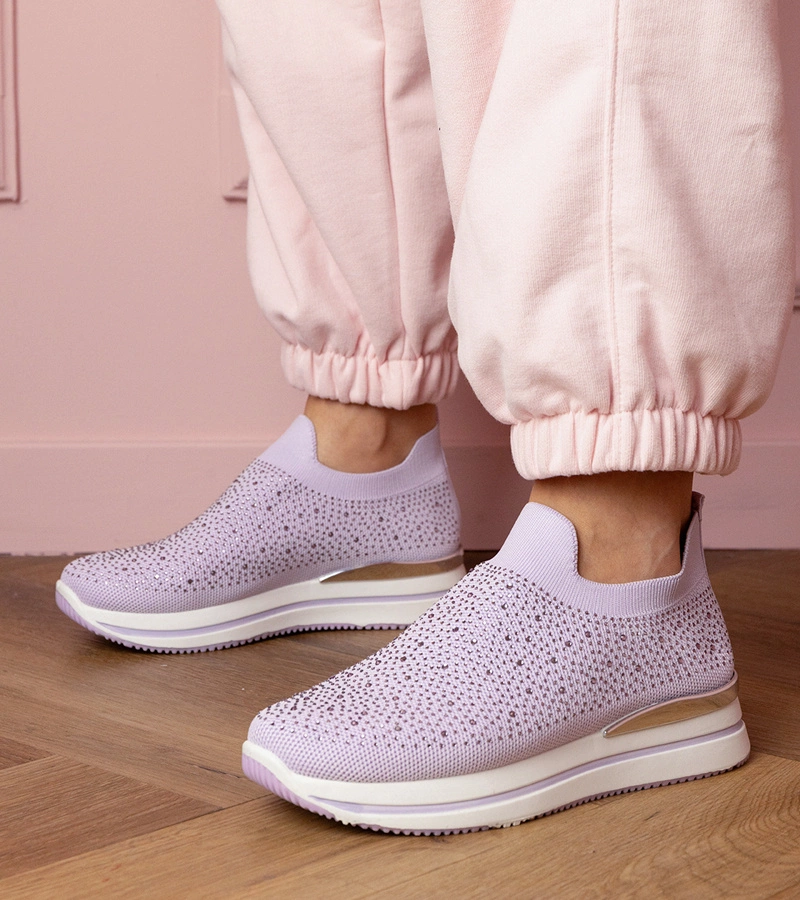 Lila Damen-Sneaker mit Plateausohle und Strasssteinen Luizet