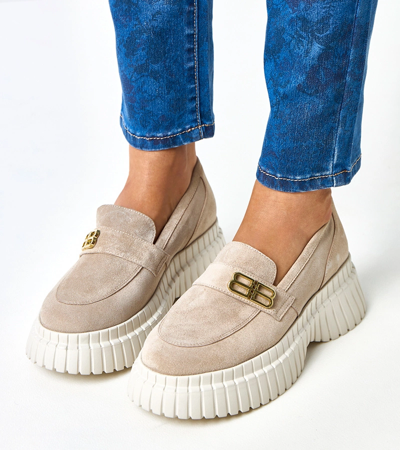 Beige Wildleder Halbschuhe von Karino mit Plateau