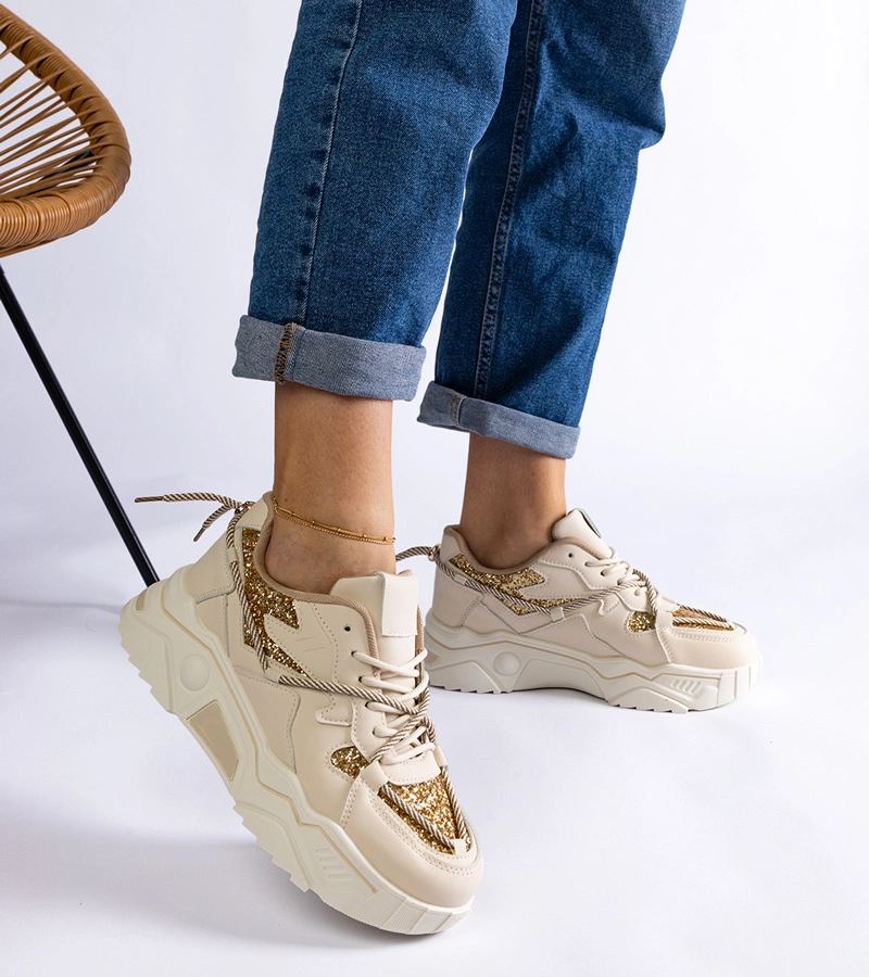 Beige Damensneaker mit Glitzer Agar