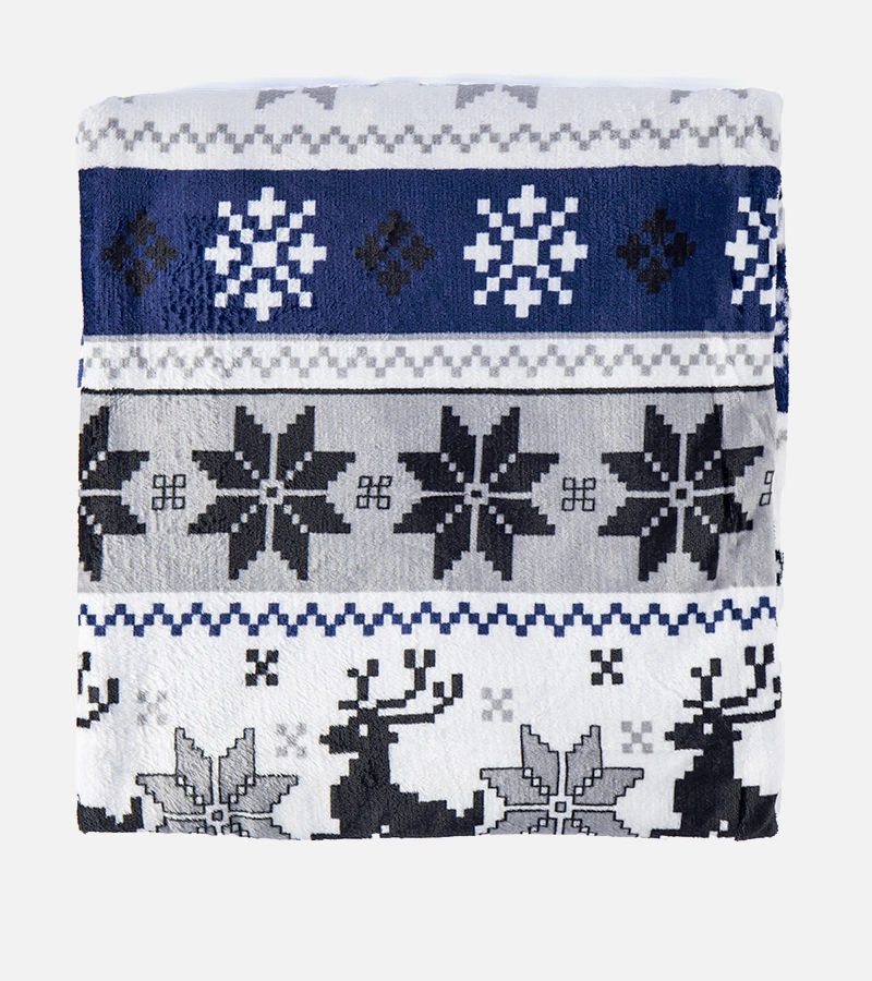 Blauer weicher Gisell-Decke mit weihnachtlichen Mustern