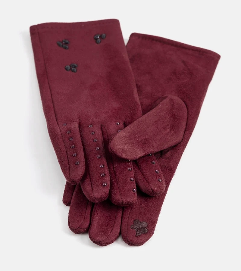 Bordeauxrote gefütterte Handschuhe von Roosev