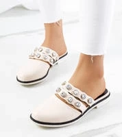 Beige Asselt Pantoletten verziert mit Nieten