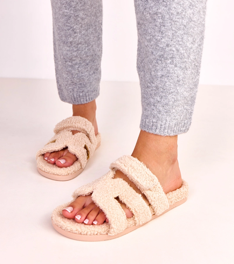Beige Pelzpantoffeln mit offenem Zehenbereich Greigan