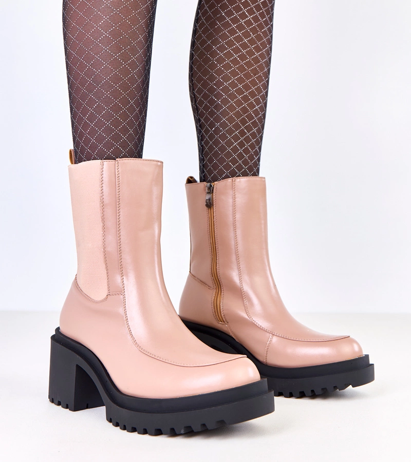 Beige Stiefeletten mit Blockabsatz und elastischem Einsatz Jarley