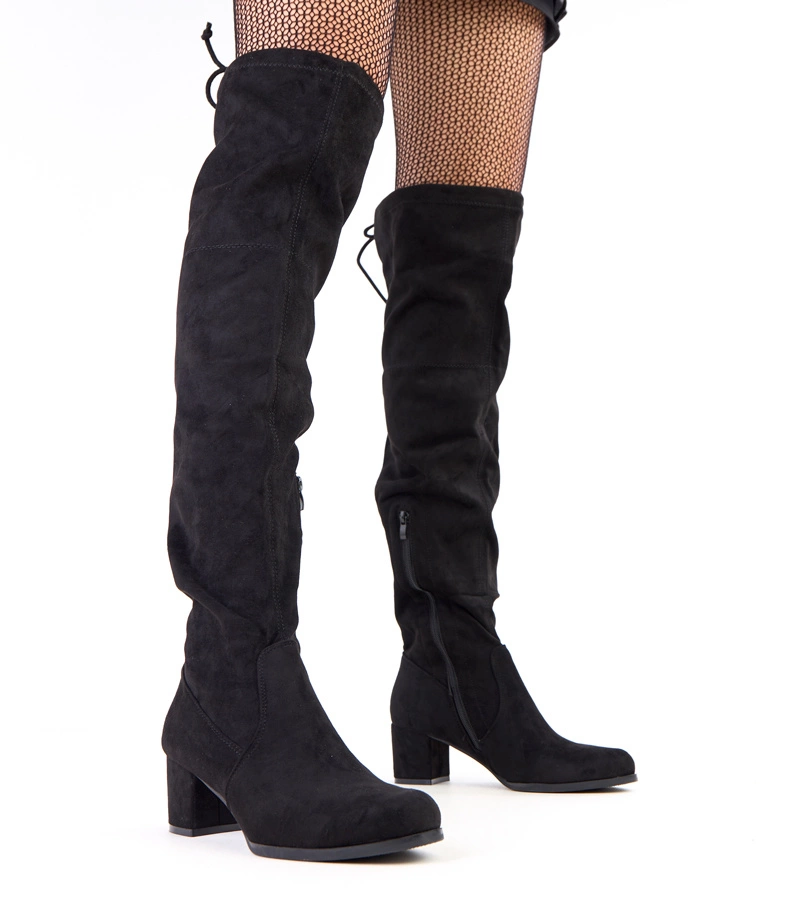 Schwarze Stiefel aus Öko-Wildleder mit Absatz Melinos