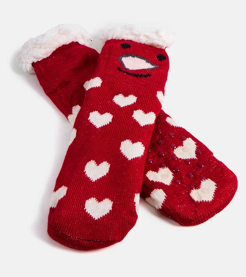Rote Socken mit Lotis Pelz