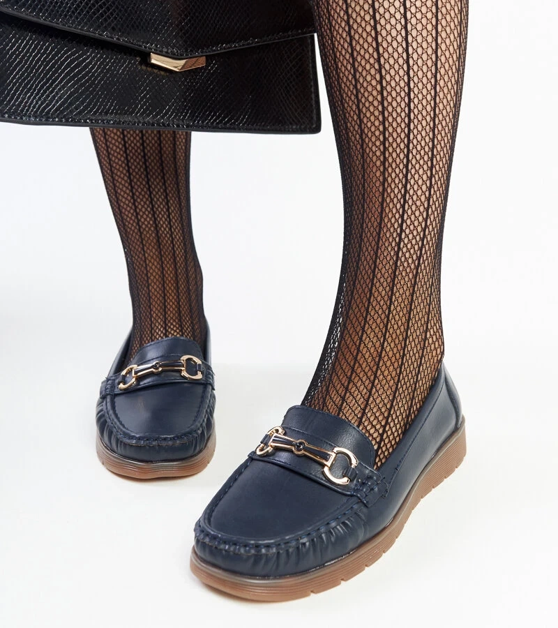 Marineblaue Mokassins mit Schnalle Anisah