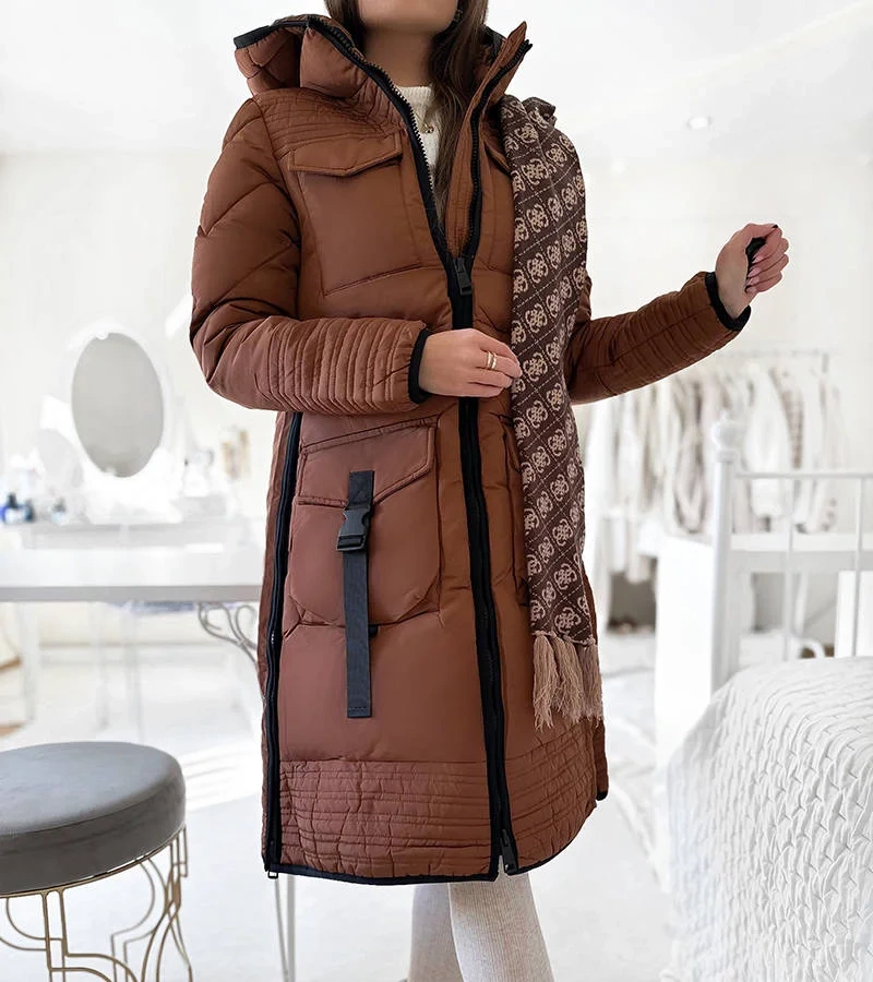 GEFÜTTERTE DAMENJACKE WINTERJACKE MIT KAPUZE TASCHEN BH-1840 SCHWARZ
