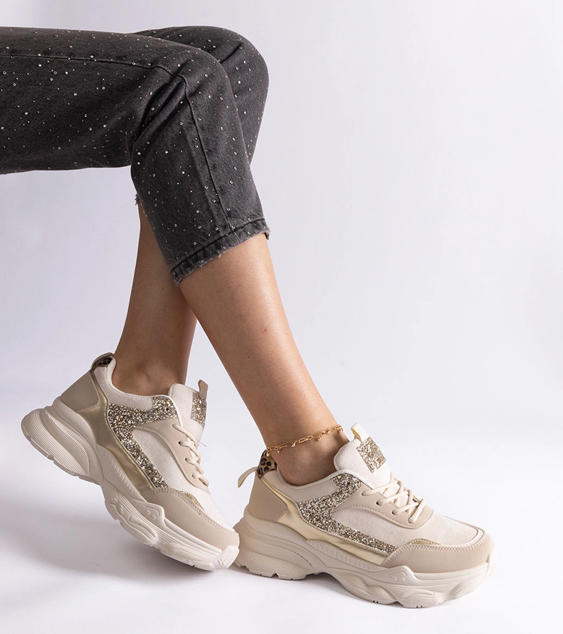Beige Sneaker mit Glitzereinsätzen Clorinda