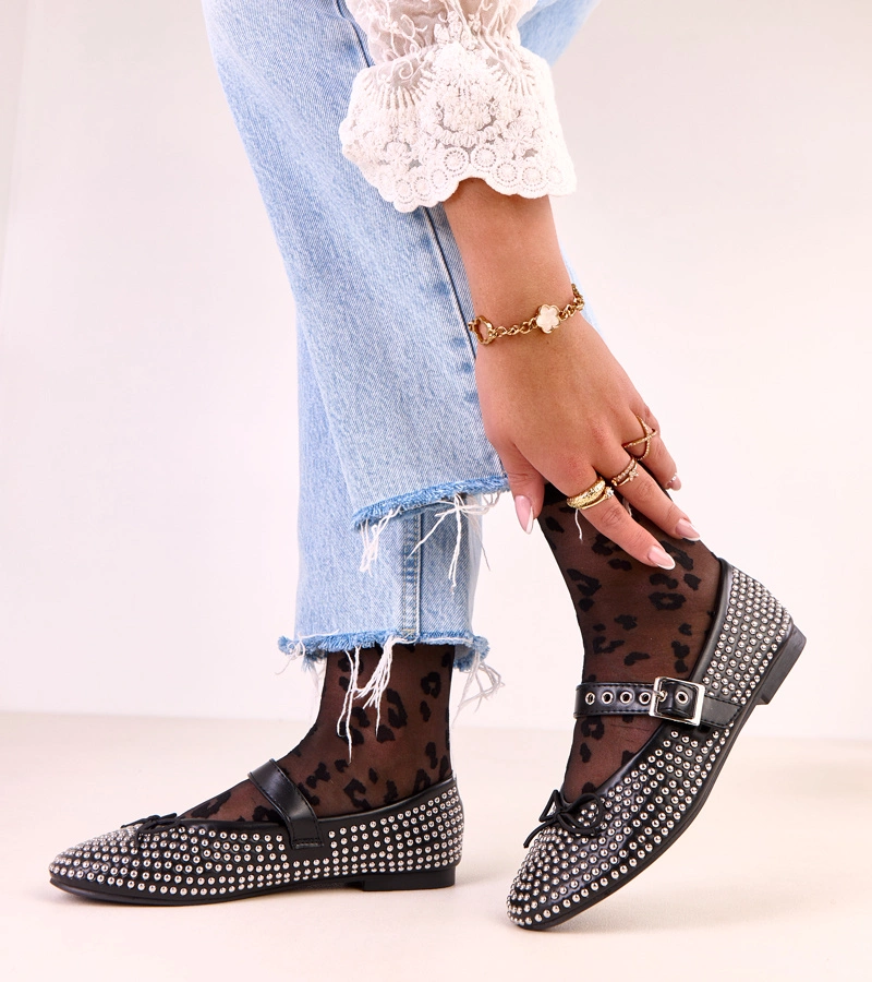 Schwarze Ballerinas mit Nieten und Schleife Mylie