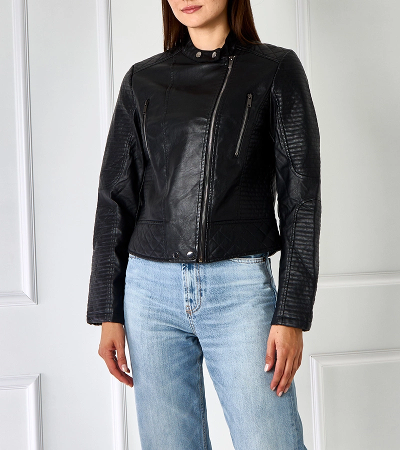 Schwarze Jacke im Bikerstil aus Kunstleder Chaussée