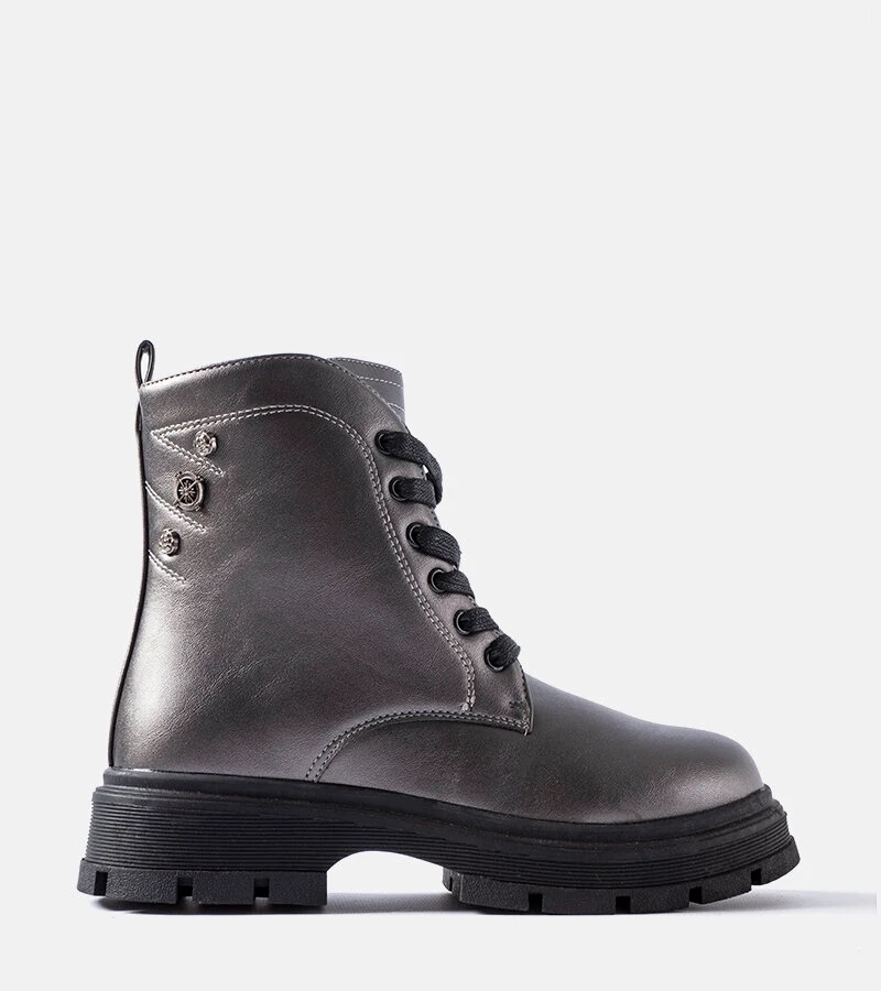 Grafitfarbene, gefütterte Basara-Mädchenstiefeletten zum Schnüren