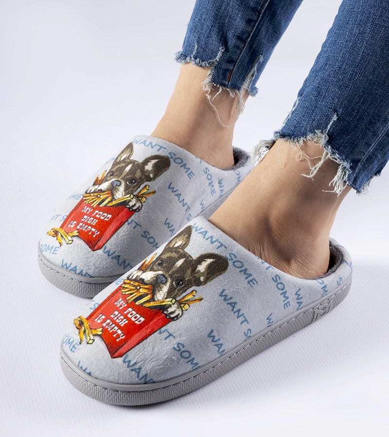 Graue weiche Hausschuhe Frenchfries