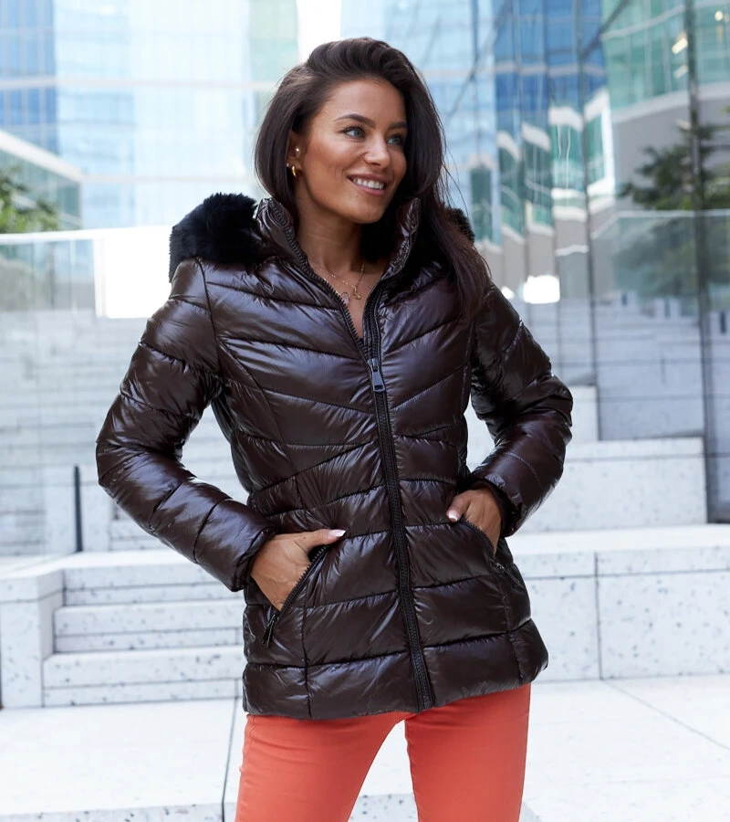 Braune Jacke mit abnehmbarer Kapuze Solfatara