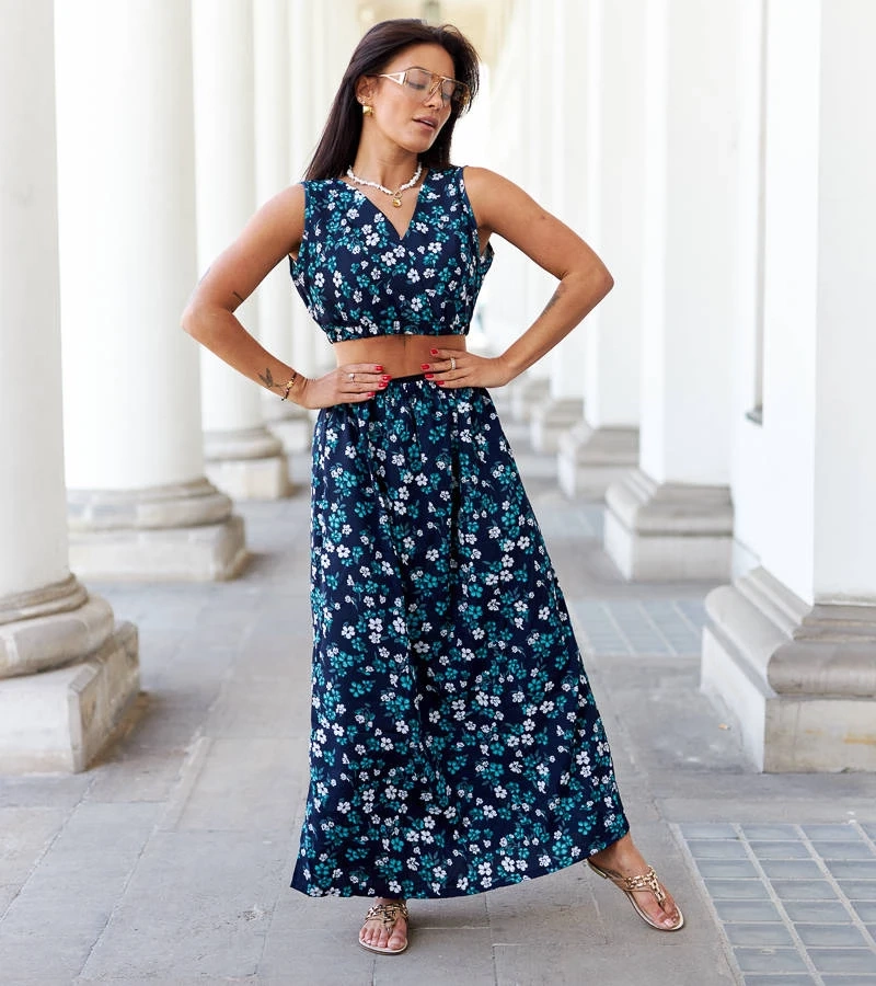 Marineblaues Set mit Top und Rock Genova