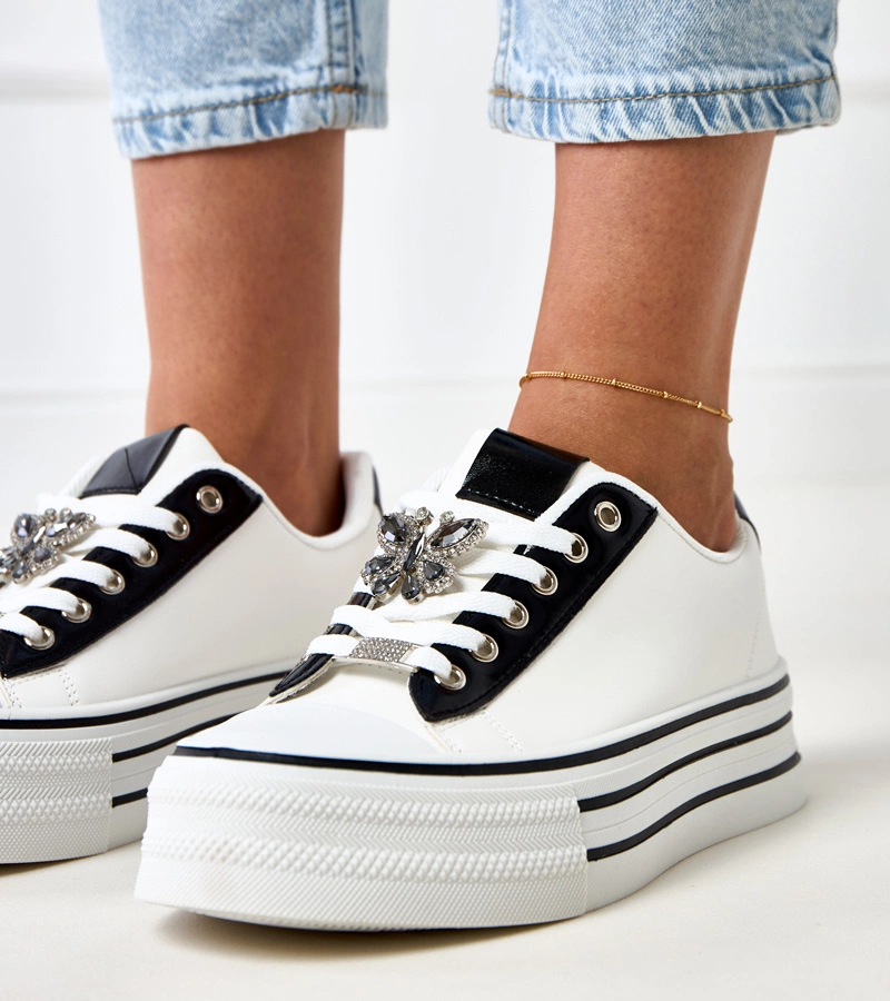Weiße Sneakers mit Plateau verziert mit Schmetterling Aviara
