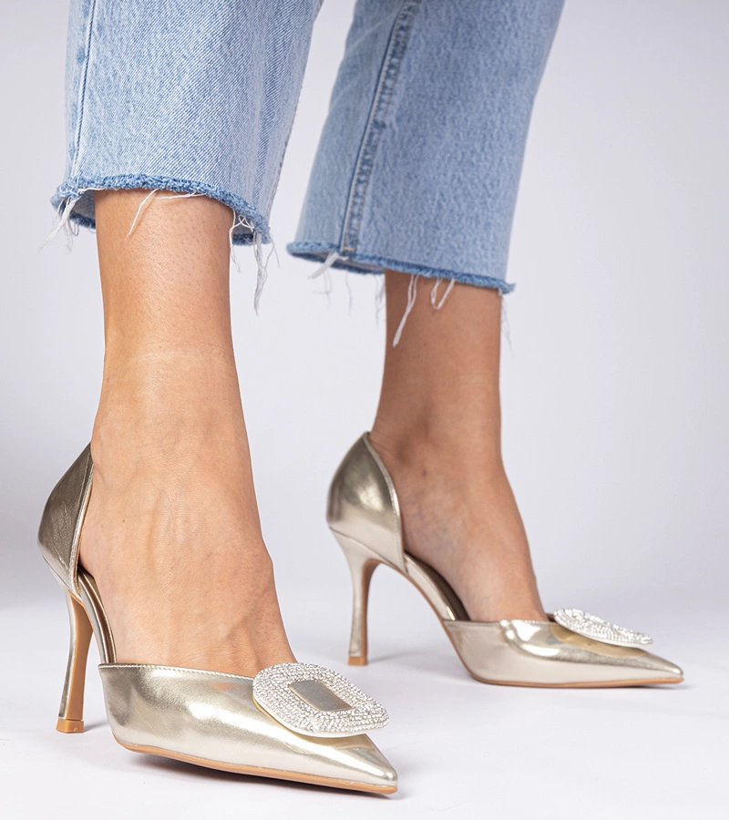 Goldene High Heels verziert mit Zirkonia Coluga