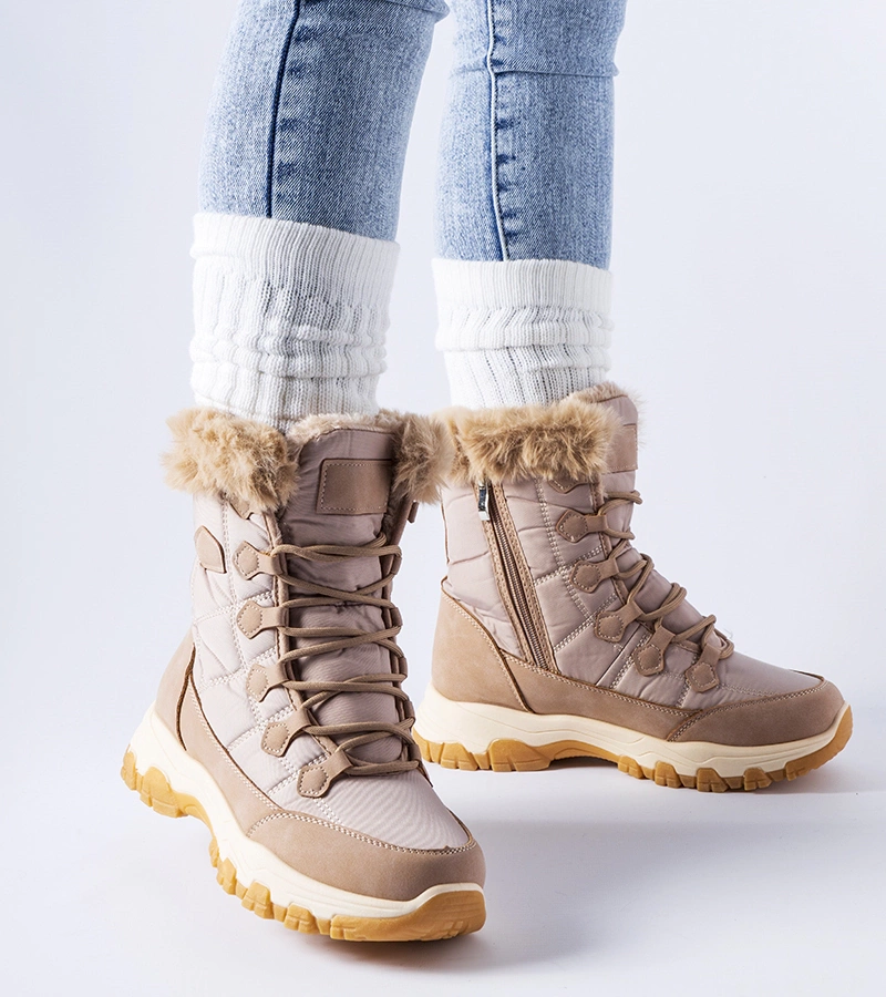 Beige gefütterte Schnür-Schneestiefel Albaneto