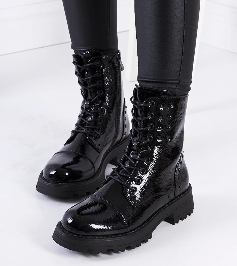 Lackierte schwarze Polperro-Trapperstiefel