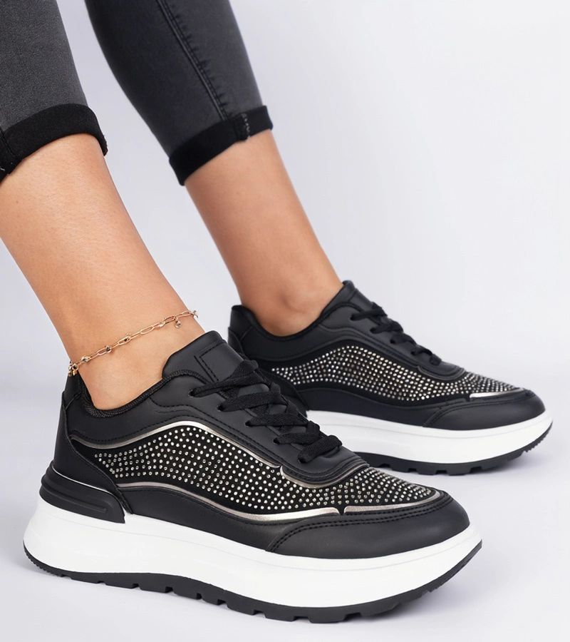 Schwarze Damensneaker mit Strasssteinen Fucco