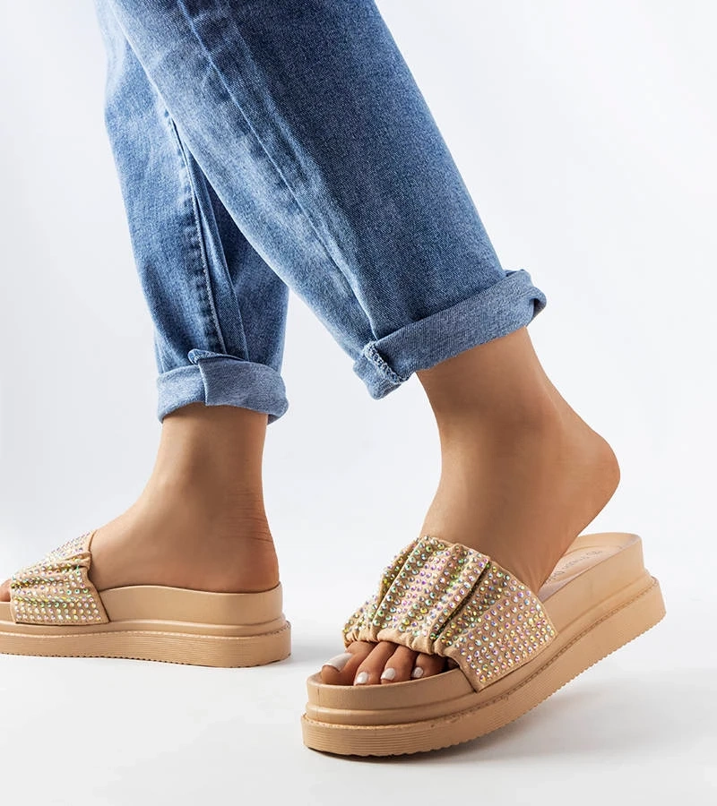 Beigefarbene Franet-Plattform-Sandalen mit Zirkonia