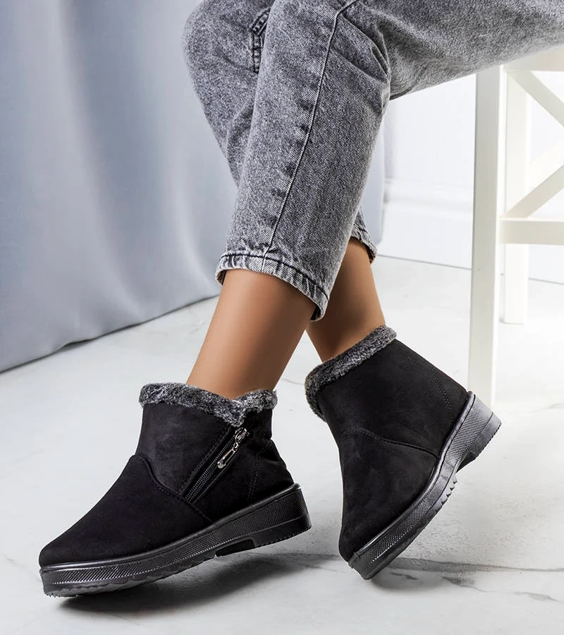 Schwarze, gefütterte Schneestiefel mit Fell von Wren