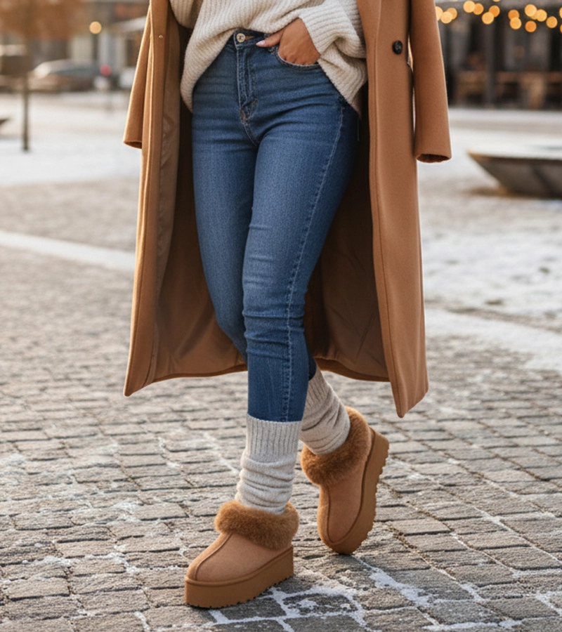 Braune Schneestiefel mit Fell Deesi