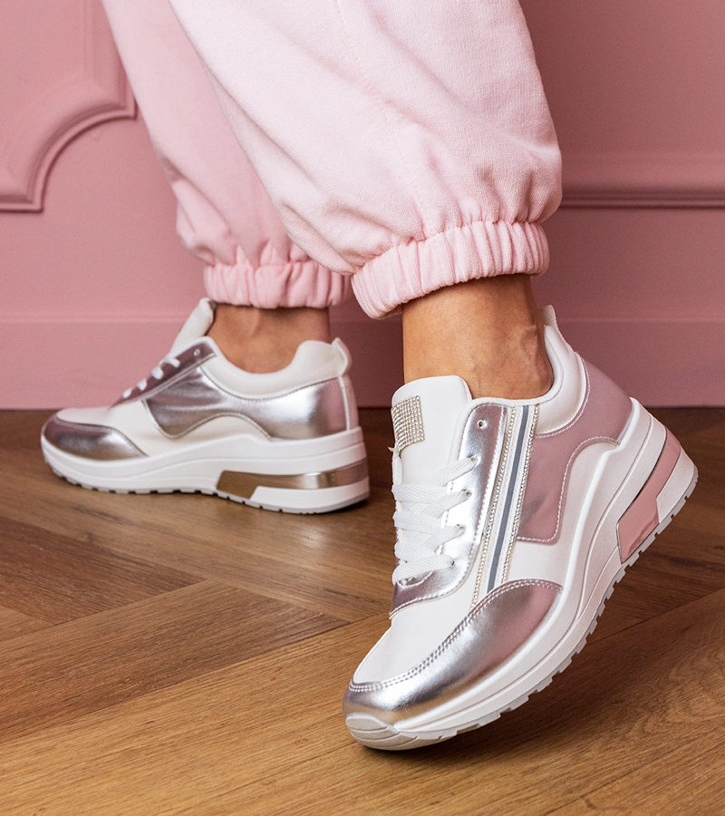 Weiße Sneakers mit Strasssteinen und metallischem Einsatz Garsi