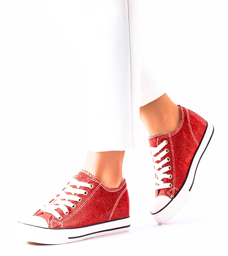 Rote Glitzer-Sneaker mit Plateau Crete