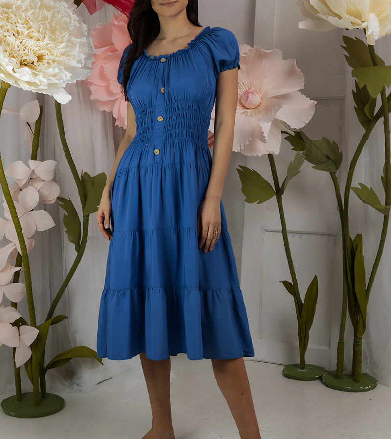 Blaues Midi-Kleid mit kurzen Ärmeln von Marisla