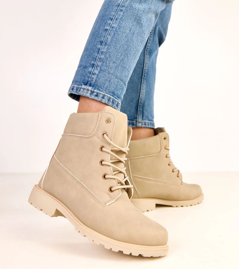 Beige Worker-Stiefeletten mit matter Oberfläche Alicia