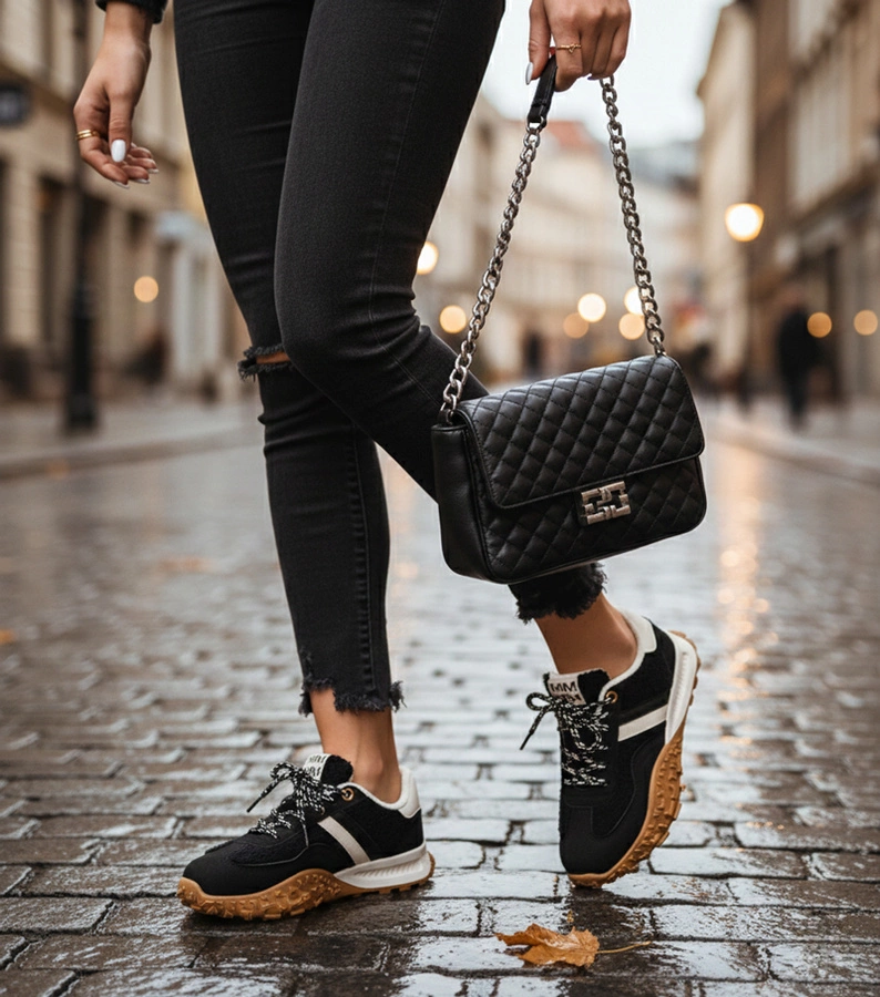 Gefütterte schwarze Sneakers mit Fell Sanna