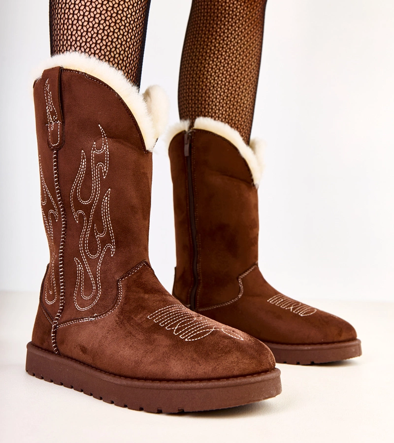 Braune Schneestiefel mit Stickerei am Schaft Darena